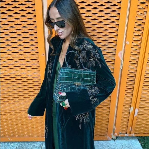 Zara Dresses Zara Green Velvet Embroidered Kimono Wrap Dress Poshmark